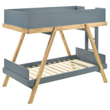 Frankie Wood Twin Over Twin Bunk Bed Blue and Natural | Blue Van Courtland Blue | 460572T