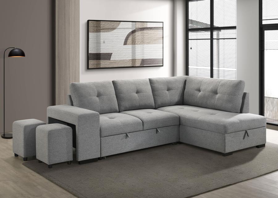 Roanne Fabric Upholstered Sleeper Sectional Sofa Grey | Full | Grey | 500347