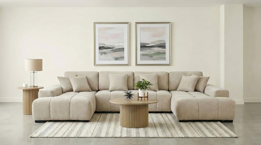 Cannella U-Shaped Double Chaise Upholstered Sectional Sofa Beige | Beige | 500350