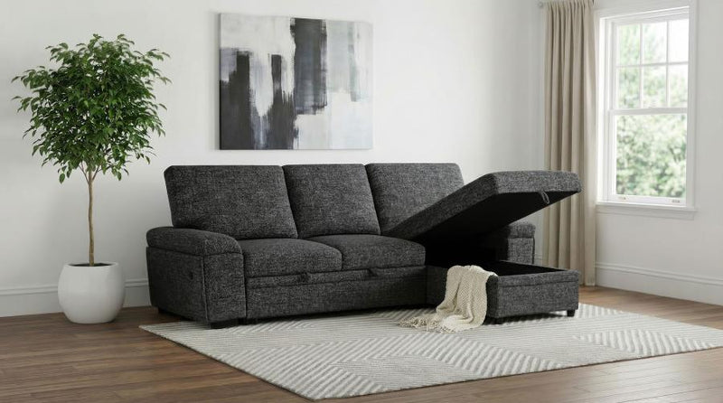 Demko Sleeper Sectional Sofa with Speaker and Storage Chaise Granite
