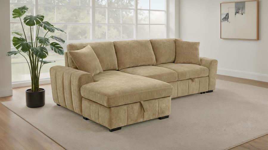 Pastrana Upholstered Sleeper Sectional Sofa LAF Chaise Camel | Beige | Camel | 500358