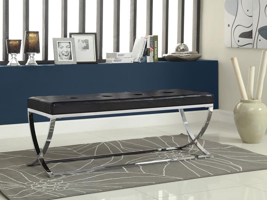Walton Leatherette Upholstered Tufted Accent Bench Black | Black | 501156