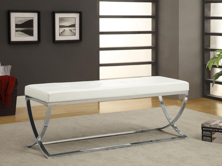 Walton Leatherette Upholstered Tufted Accent Bench White | White | 501157