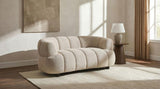 Whitney Contemporary Channel Tufted Woven Fabric Upholstered Loveseat | Ivory | Pebble | 503722