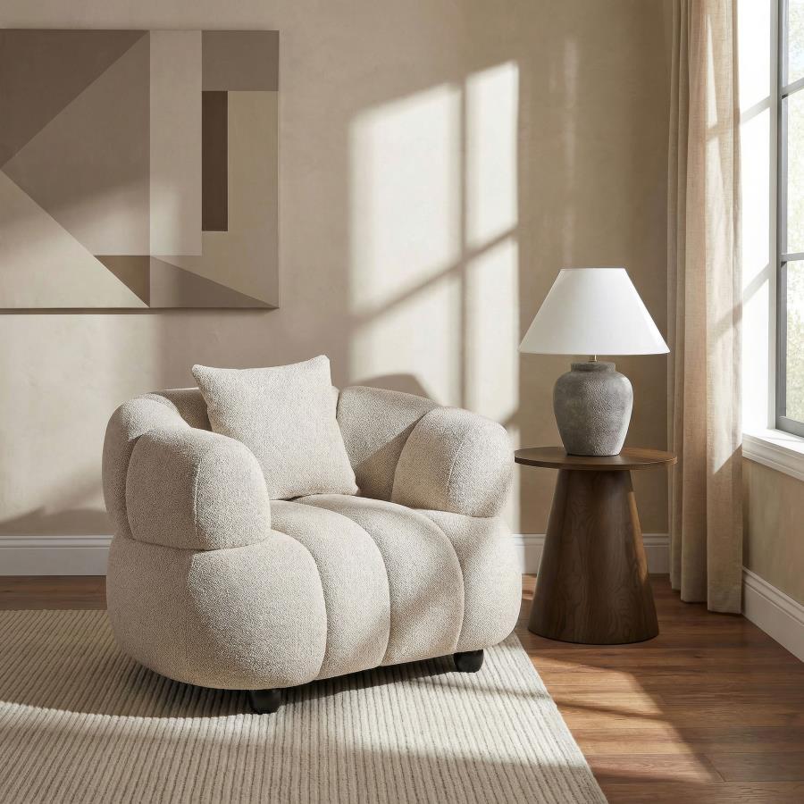 Whitney Contemporary Channel Tufted Woven Fabric Upholstered Accent Chair | Ivory | Pebble | 503723