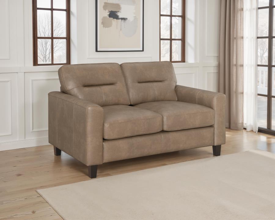 Scotland Faux Leather Upholstered Track Arm Loveseat Brown | Brown | 504668