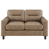 Scotland Faux Leather Upholstered Track Arm Loveseat Brown | Brown | 504668