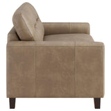 Scotland Faux Leather Upholstered Track Arm Loveseat Brown | Brown | 504668