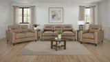 Scotland Faux Leather Upholstered Track Arm Loveseat Brown | Brown | 504668
