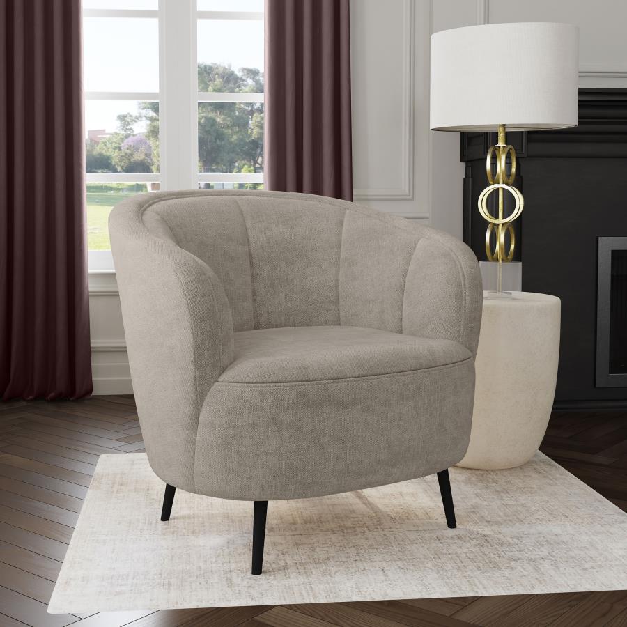 Ellorie Upholstered Channel Back Curved Chair Beige | Beige | 504839