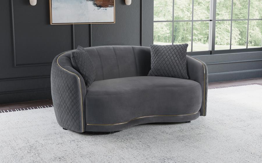 Brookside Velvet Upholstered Curved Loveseat Dark Grey | Grey | Dark Grey | 504845