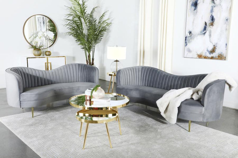 Sophia 2-piece Upholstered Channel Tufted Sofa Set Grey
