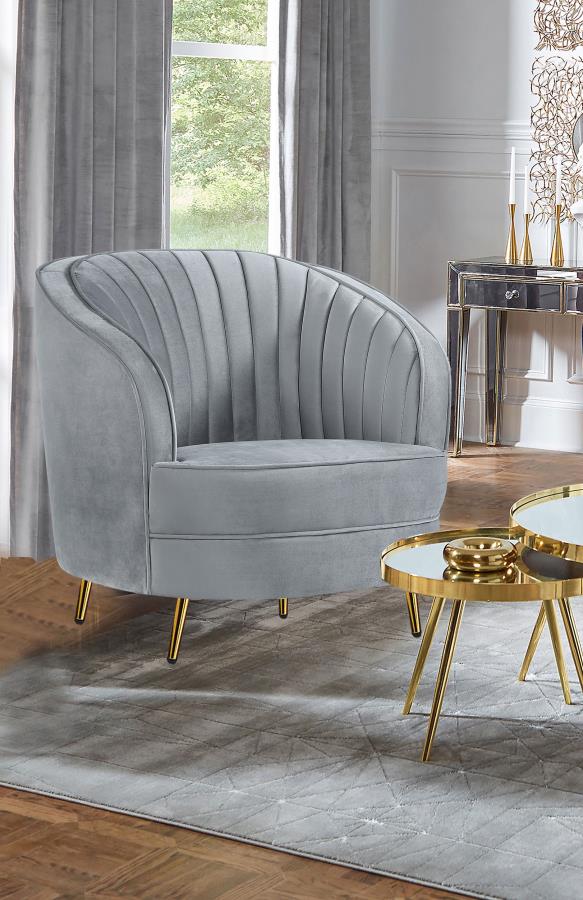 Sophia Upholstered Channel Tufted Barrel Accent Chair Grey | Grey | 506866