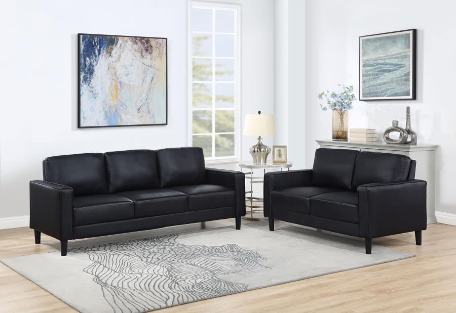 Ruth 2-piece Upholstered Track Arm Sofa Set Black | 508361-S2