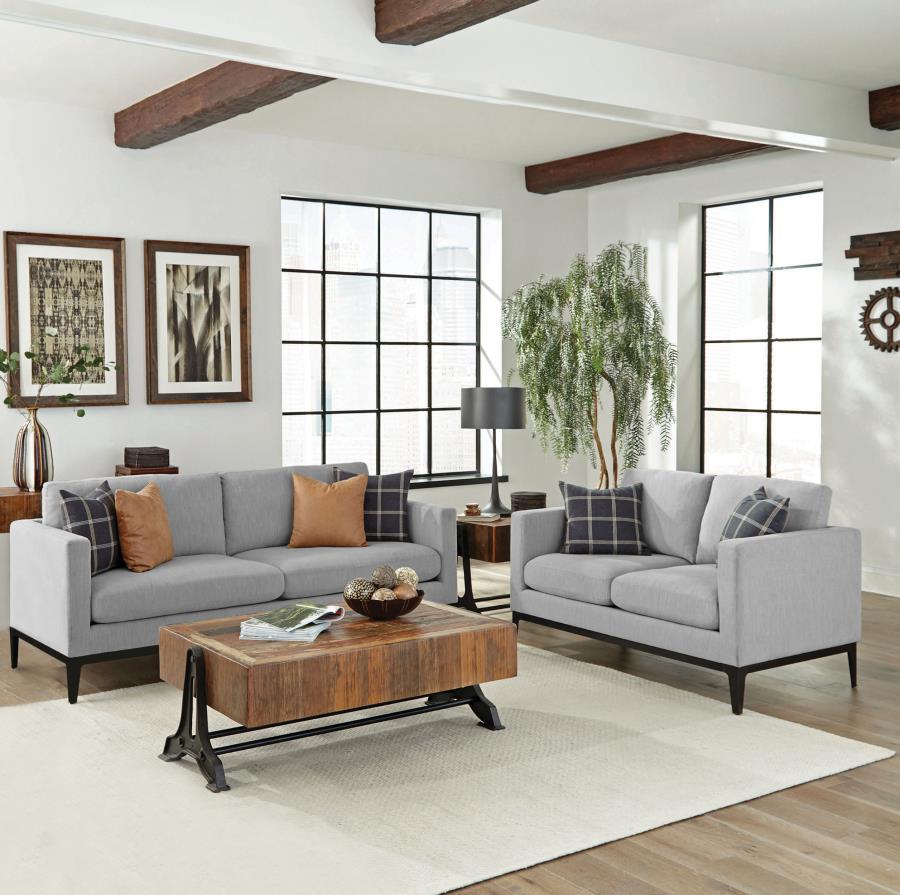 Apperson 2-piece Upholstered Track Arm Sofa Set Light Grey | Grey | Light Grey | 508681-S2