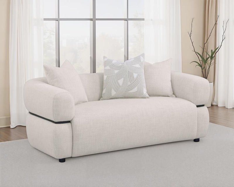 Jeanette 73-inch Fabric Upholstered Round Arm Loveseat Beige