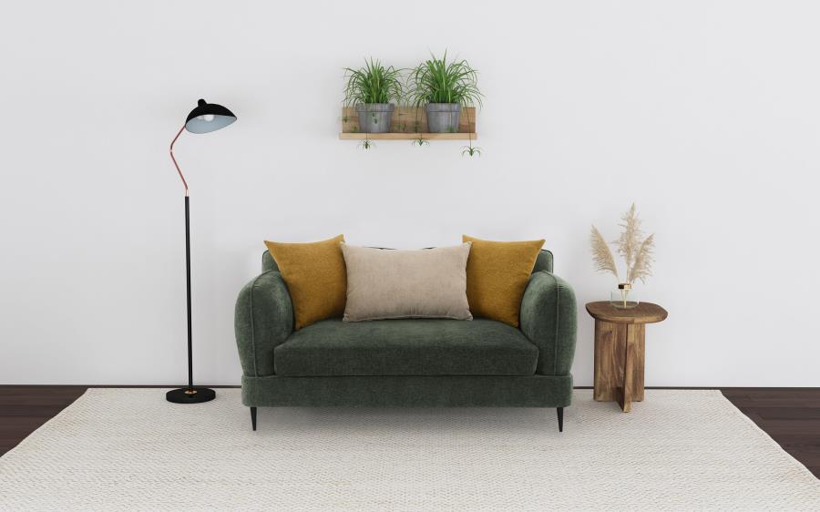 Jade Chenille Upholstered Modern Track Arm Loveseat Green | King | Green | 509132