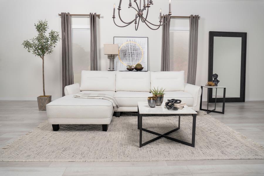 Caspian Upholstered Curved Arm Chaise Sectional Sofa White | White | 509550