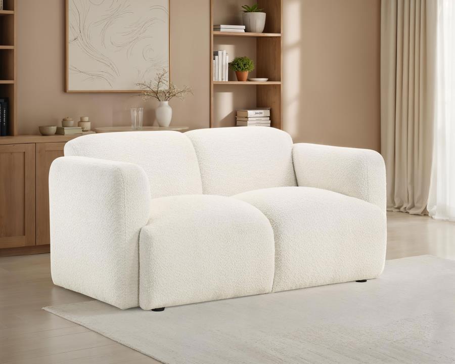 Dorset Fabric Upholstered Round Track Arm Loveseat White | White | 509812