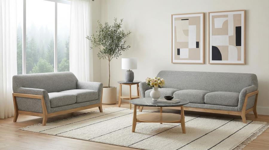 Vaughn 2-piece Fabric Upholstered Flared Arm Sofa Set Grey | Full | Grey | 511071-S2