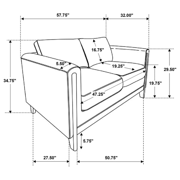 Islington Fabric Upholstered Panel Arm Loveseat Taupe
