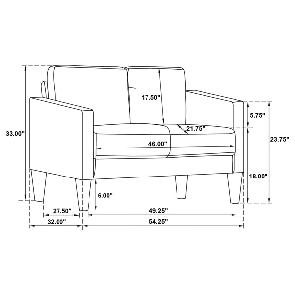 Ruth Fabric Upholstered Track Arm Loveseat Rust Red