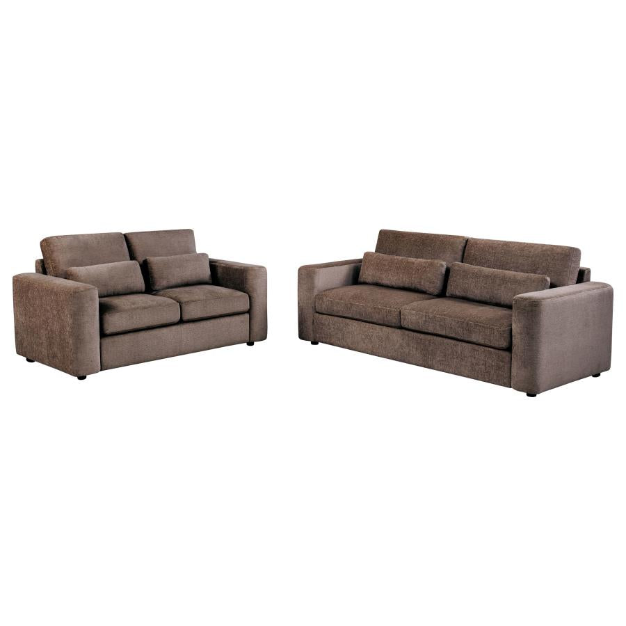 Amador 2-piece Chenille Upholstered Track Arm Sofa Set Chocolate | Brown | Chocolate | 511234-S2