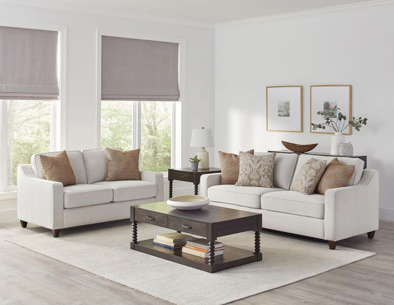 Christine 2-piece Upholstered Sloped Arm Sofa Set Beige