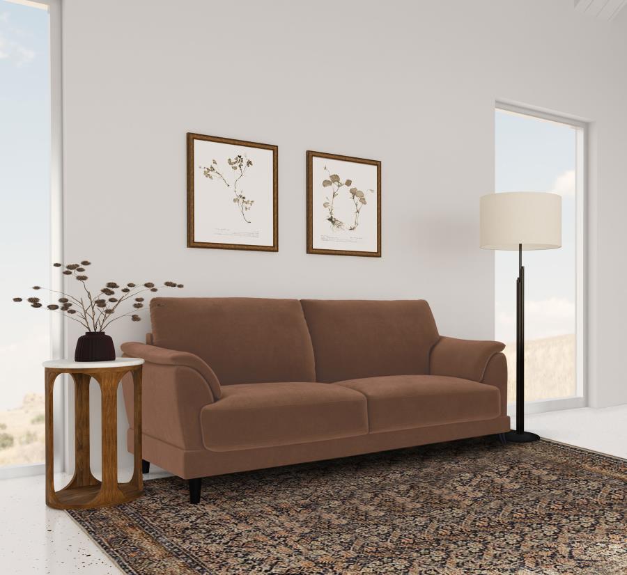 Selma Velvet Upholstered Crescent Arm Sofa Rust | Full | Orange | Rust | 552101