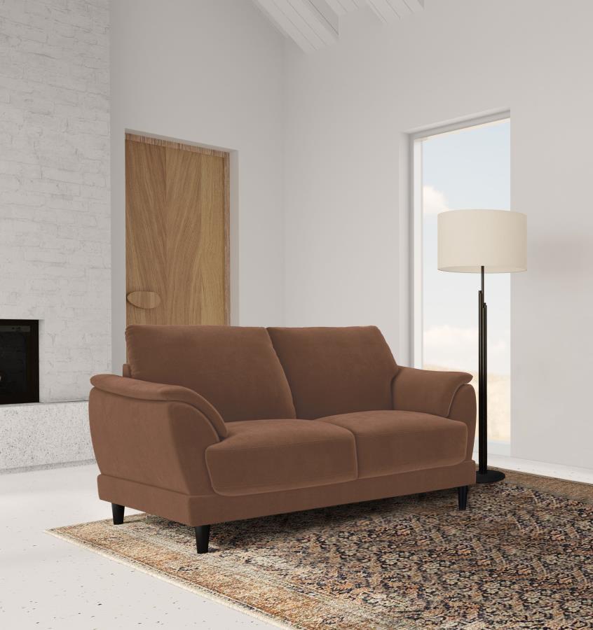 Selma Velvet Upholstered Crescent Arm Loveseat Rust | King | Orange | Rust | 552102