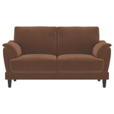 Selma Velvet Upholstered Crescent Arm Loveseat Rust | King | Orange | Rust | 552102