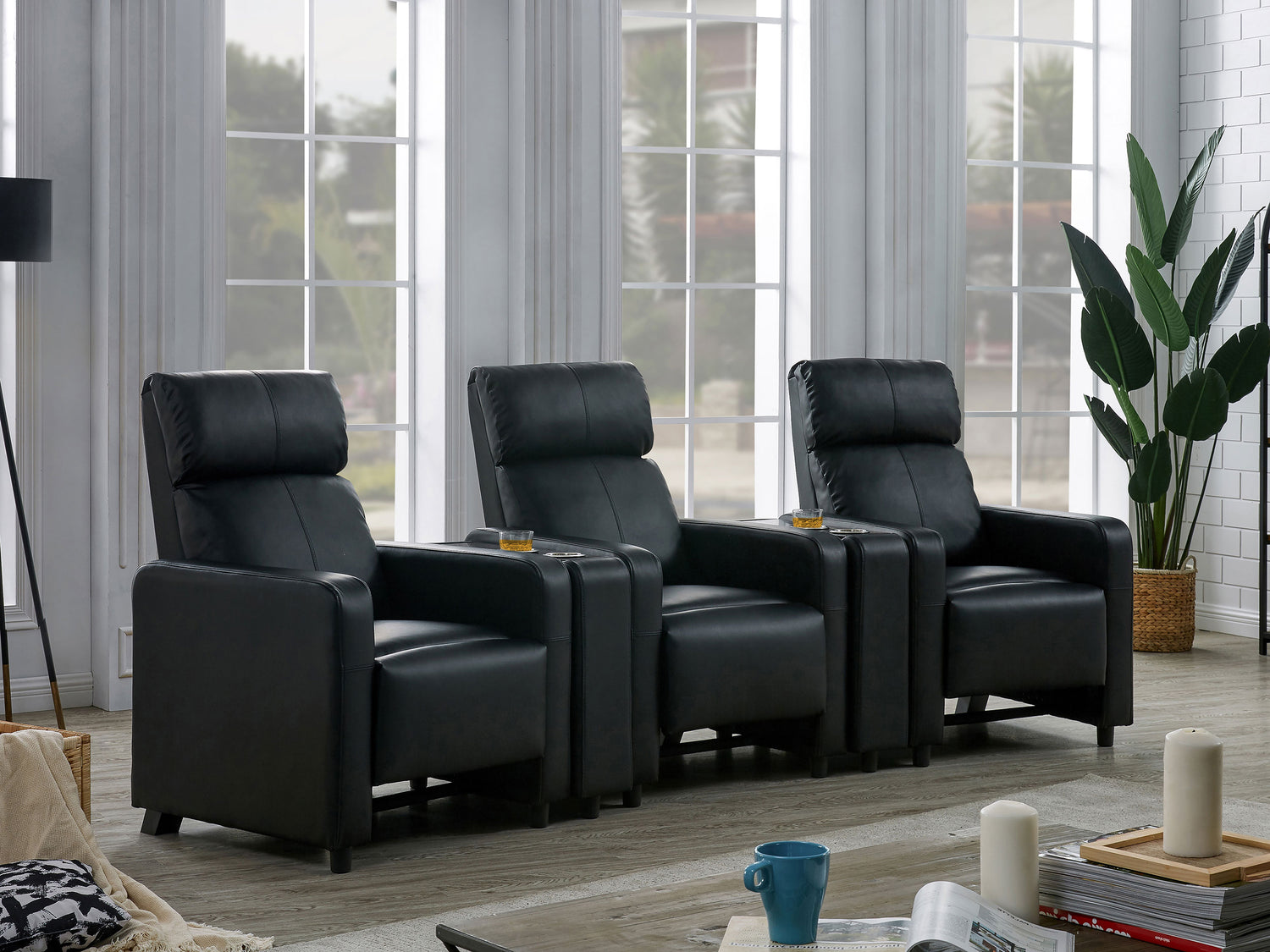 Toohey Upholstered Tufted Recliner Living Room Set Black | Black / 600181-S3A | 600181-S3A