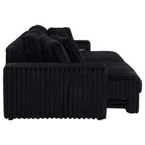 Jacana Corduroy Upholstered Dual Power Chaise Sofa Black