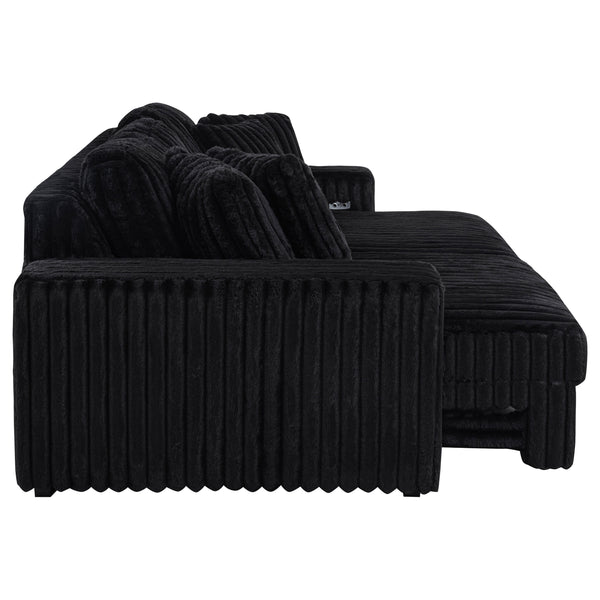 Jacana Corduroy Upholstered Dual Power Chaise Sofa Black