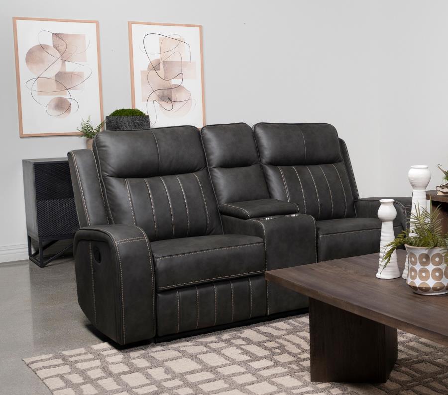 Raelynn Upholstered Track Arm Motion Loveseat Grey | King | Grey | 603192