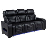 Zuma Faux Leather Dual Power Reclining LED Sofa Black | Black | 603251PP