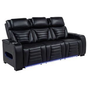 Zuma Faux Leather Dual Power Reclining LED Sofa Black