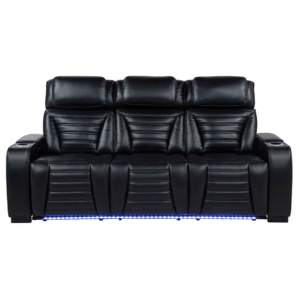 Zuma Faux Leather Dual Power Reclining LED Sofa Black