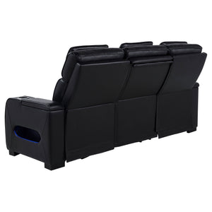 Zuma Faux Leather Dual Power Reclining LED Sofa Black