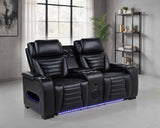 Zuma Faux Leather Dual Power Reclining LED Loveseat Black | Black | 603252PP