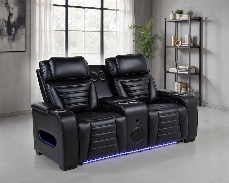 Zuma Faux Leather Dual Power Reclining LED Loveseat Black | Black | 603252PP