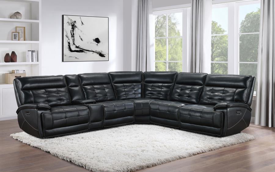 Hewitt Leather Dual Power Reclining Sectional Sofa Black | Black | 609610PP