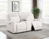 Kennett Chenille Upholstered Power Reclining Loveseat Ivory | Ivory | 610152P