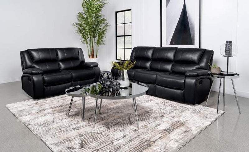 Camila 2-piece Upholstered Reclining Sofa Set Black