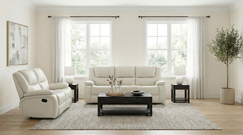 Camila 2-piece Upholstered Reclining Sofa Set White