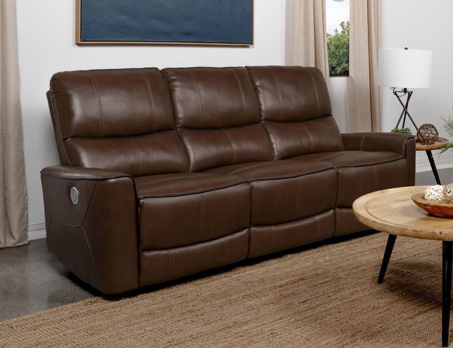 Greenfield Upholstered Power Reclining Sofa Saddle Brown | Full | Brown | Saddle Brown | 610264P