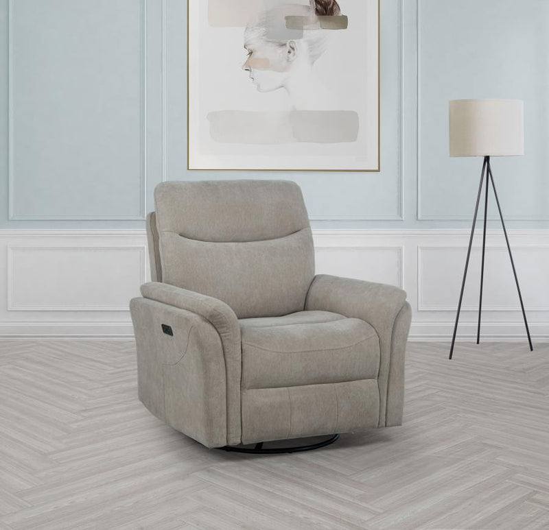 Adler Upholstered Power Swivel Glider Recliner Greige