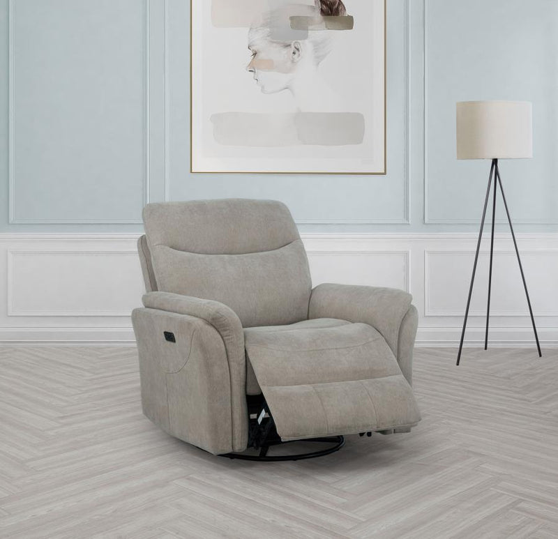 Adler Upholstered Power Swivel Glider Recliner Greige
