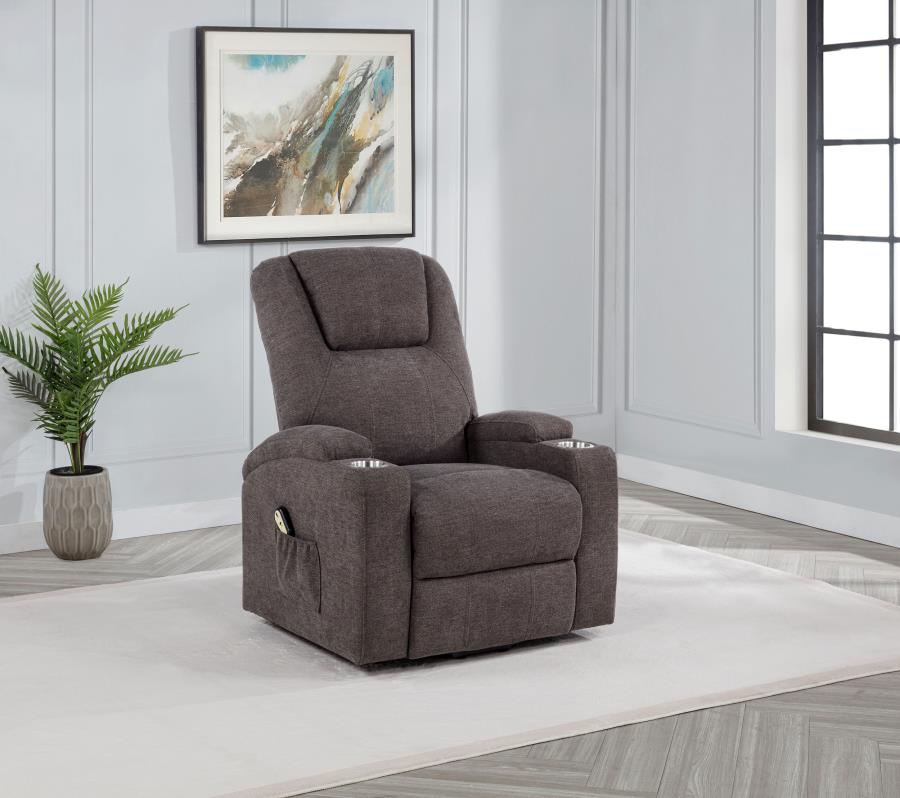 Louie Chenille Upholstered Power Lift Massage Chair Brown | King | Brown | 610463P