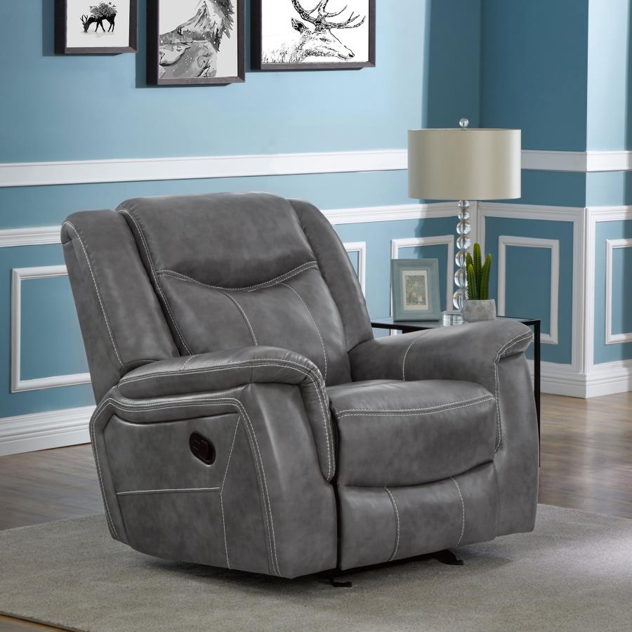 Conrad Upholstered Padded Arm Glider Recliner Grey | Grey | 650356